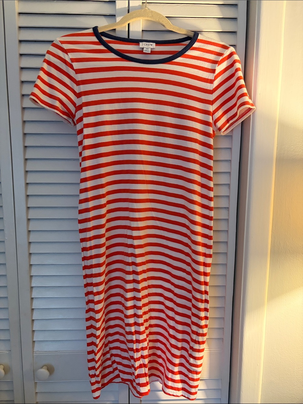 J. Crew Orange and  White Striped Tee Dress with Navy Neckline